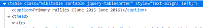 Screen capture of inspector, highlighting line &lt;table class= …